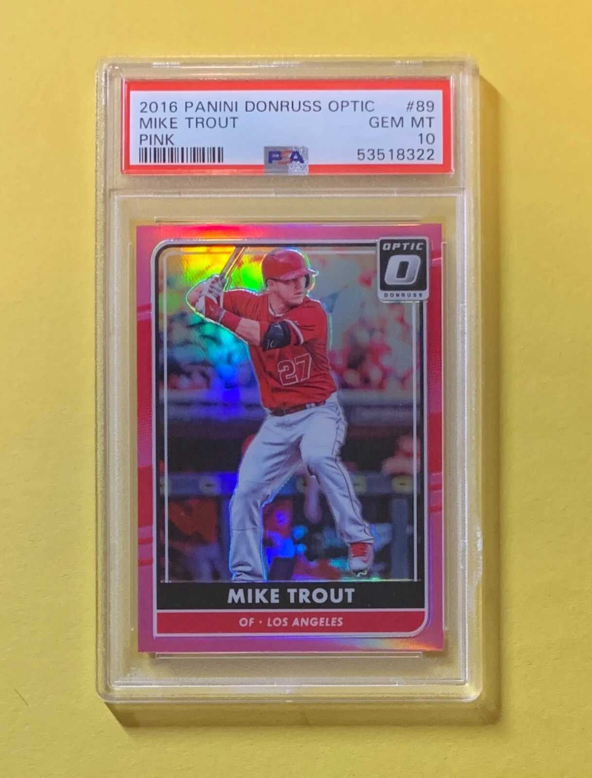 2016 PANINI DONRUSS OPTIC MIKE TROUT PINK REFRACTOR SP #89 PSA GEM MT 10 ANGELS
