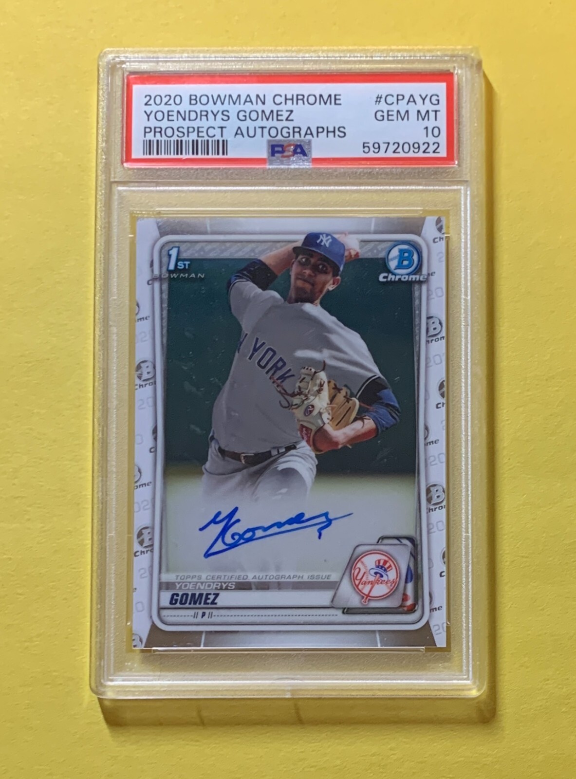 2020 BOWMAN CHROME YOENDRYS GOMES 1ST BOWMAN AUTO #CPAYG PSA GEM MT 10 YANKEES
