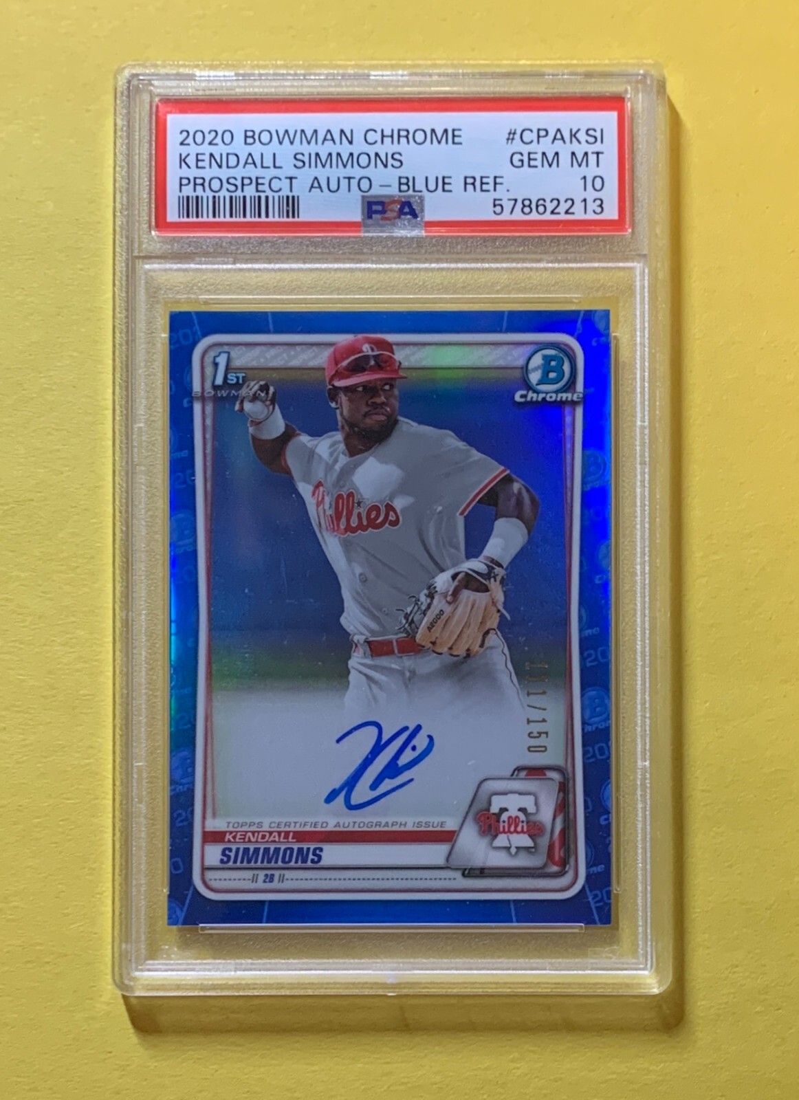2020 BOWMAN CHROME KENDALL SIMMONS BLUE AUTO /150 #CPAKSI PSA GEM MT 10
