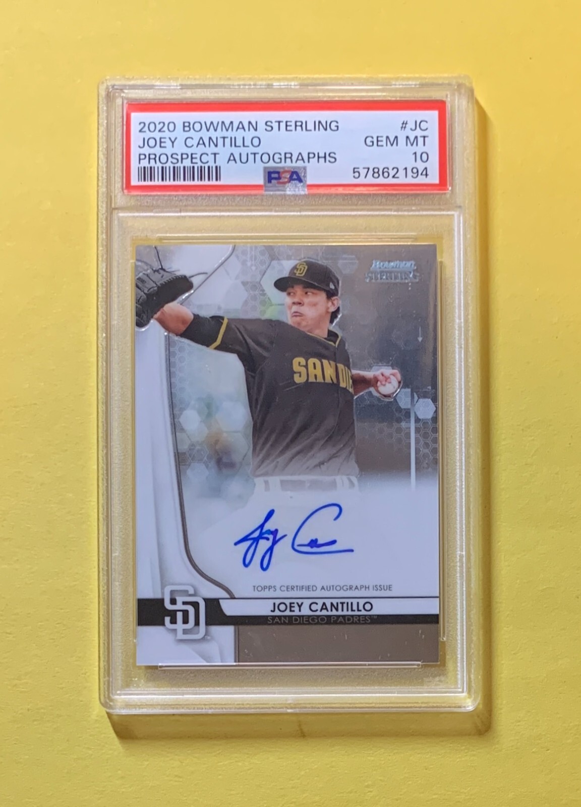 2020 BOWMAN STERLING JOEY CANTILLO PROSPECT AUTO #JC PSA GEM MT 10 PADRES
