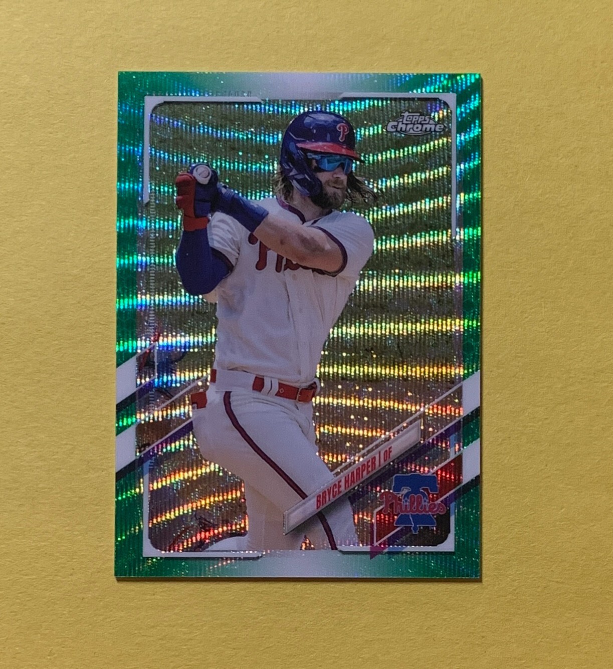 2021 TOPPS CHROME BRYCE HARPER GREEN WAVE /99 #134 PHILLIES
