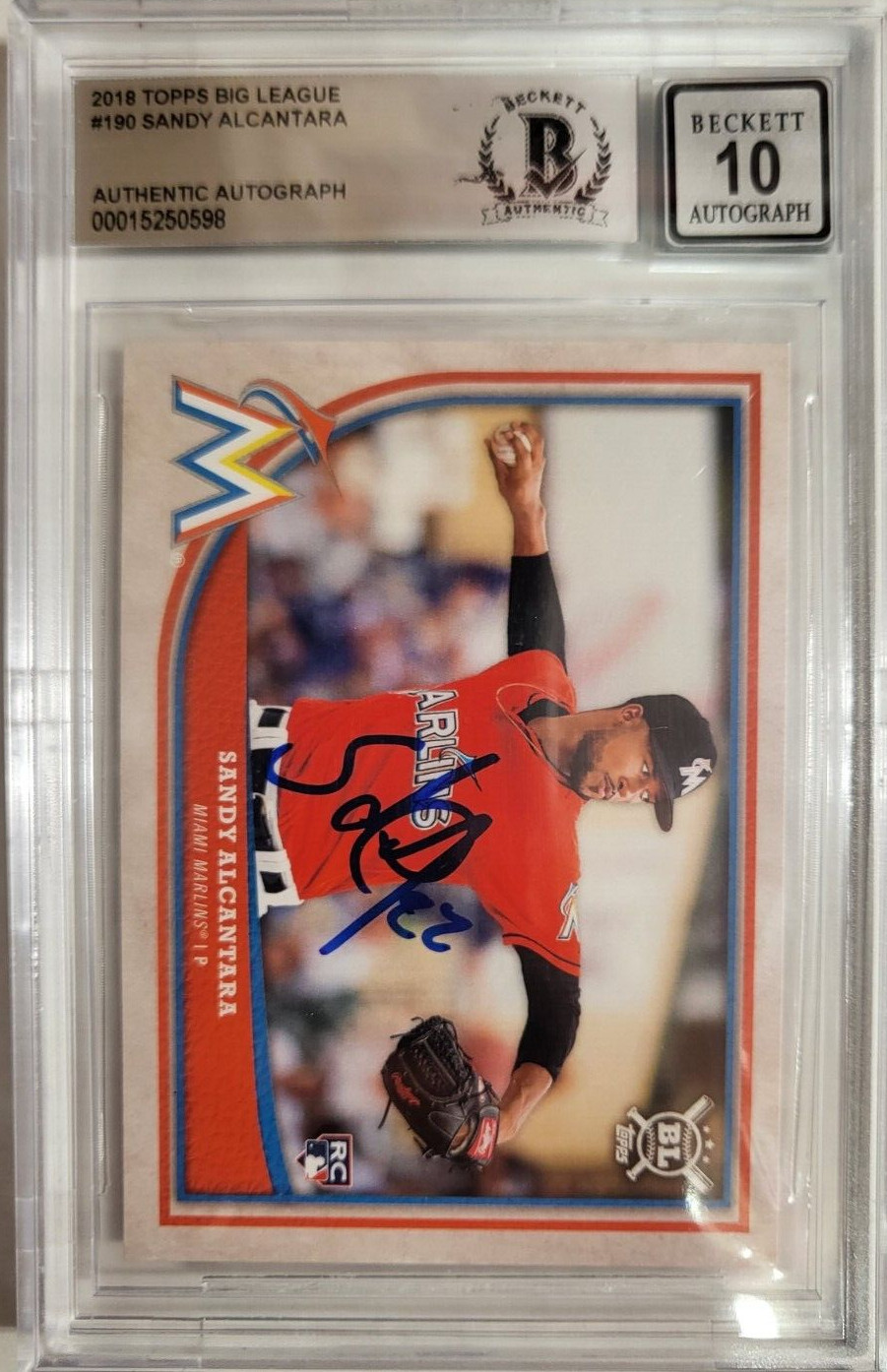 2018 TOPPS BIG LEAGUE SANDY ALCANTARA MARLINS RC #190 AUTO CARD BECKETT 10 AUTO
