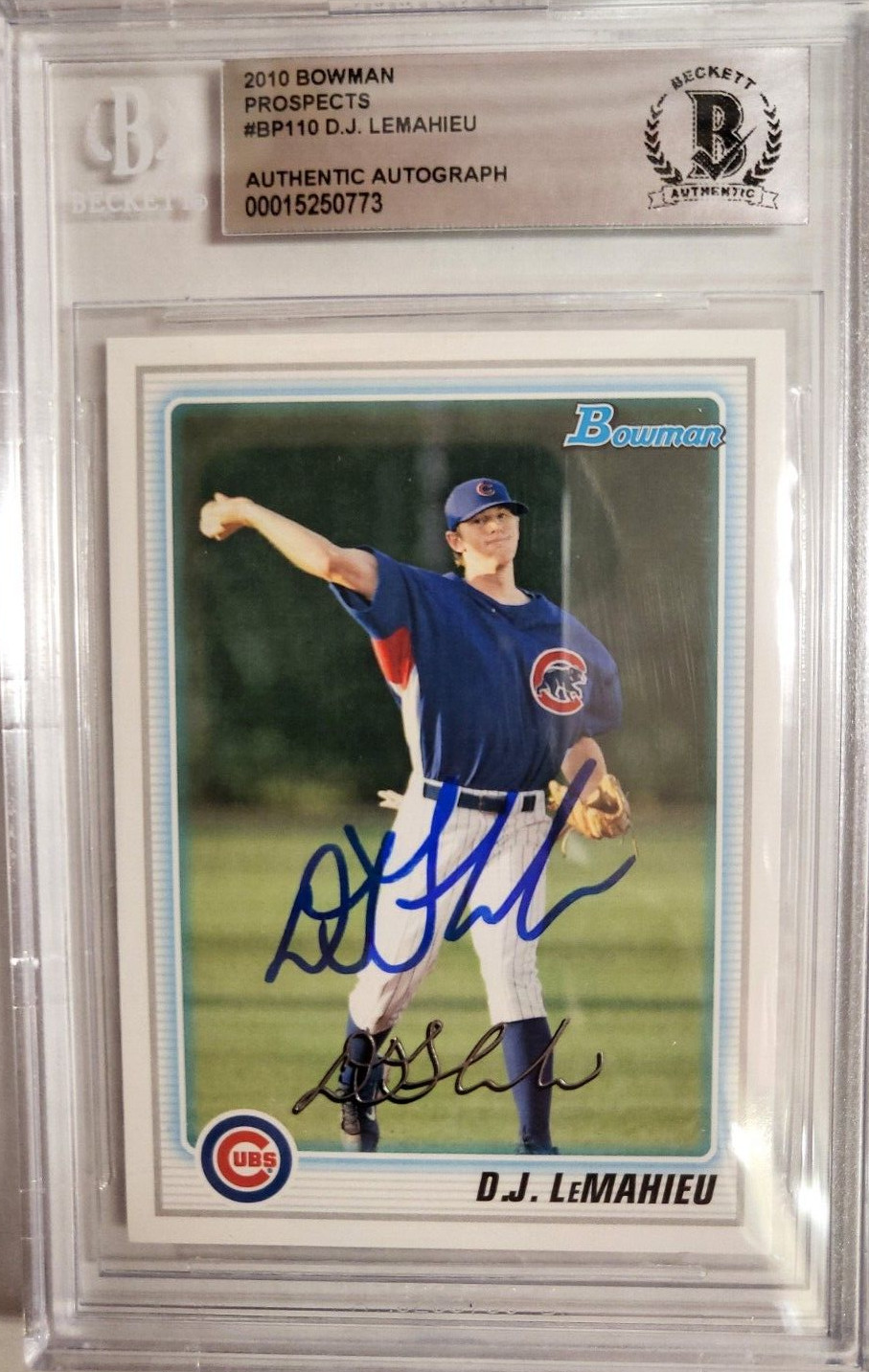2010 BOWMAN PROSPECTS D.J. LEMAHIEU #BP110 AUTO SIGNED CARD BECKETT AUTHENTIC

