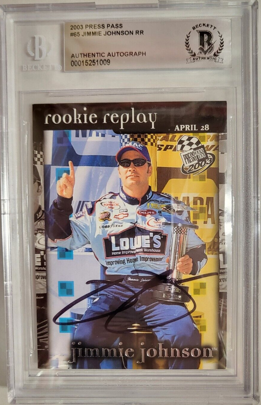 2003 PRESS PASS JIMMIE JOHNSON #65 RACING AUTO SIGNED CARD BECKETT AUTHENTIC
