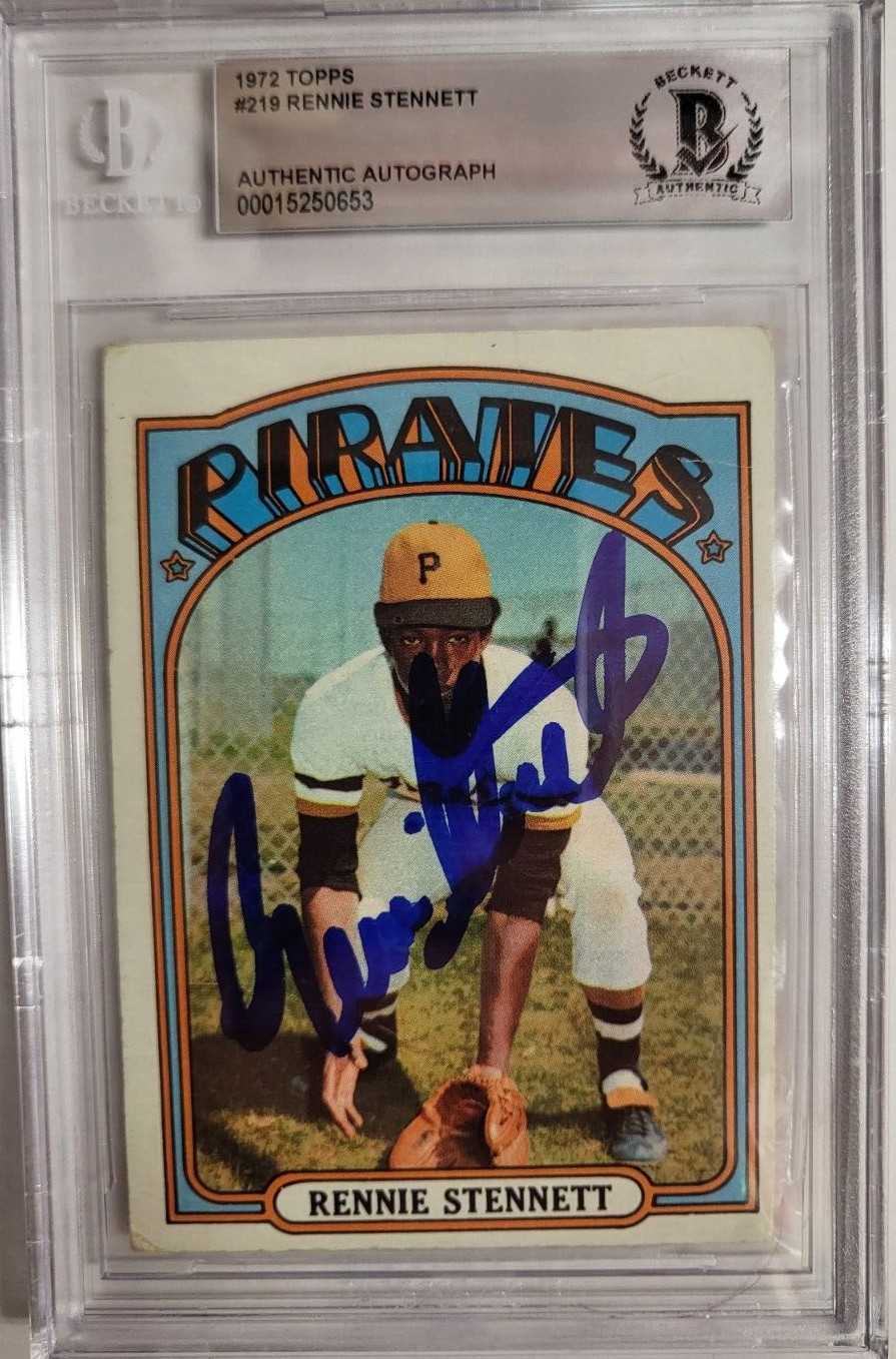 1972 TOPPS RENNIE STENNETT PIRATES #219 ROOKIE RC AUTO SIGNED CARD BECKETT * COLLECTIBLE MEMORABILIA
