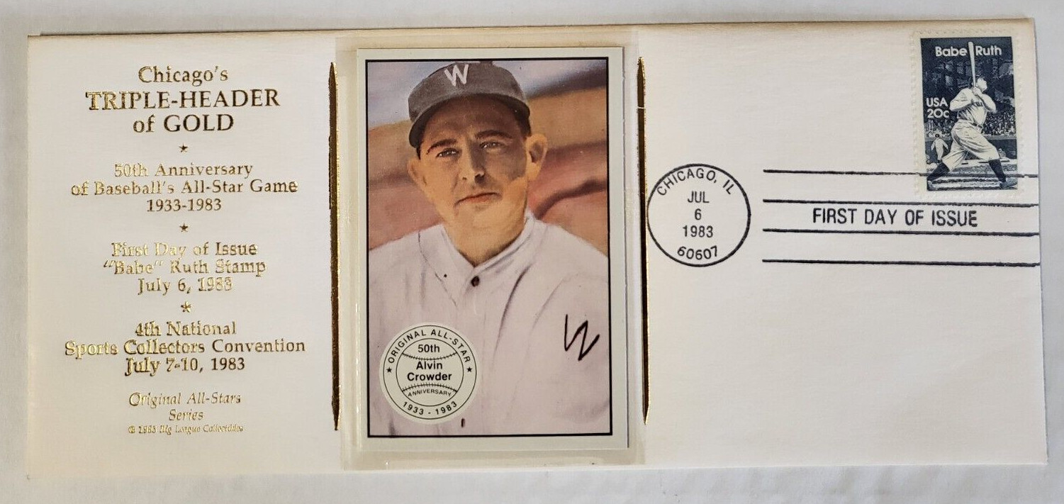 CHICAGO’S TRIPLE-HEADER OF GOLD CACHET FIRST DAY ISSUE BABE RUTH ALVIN CROWDER COLLECTIBLE MEMORABILIA