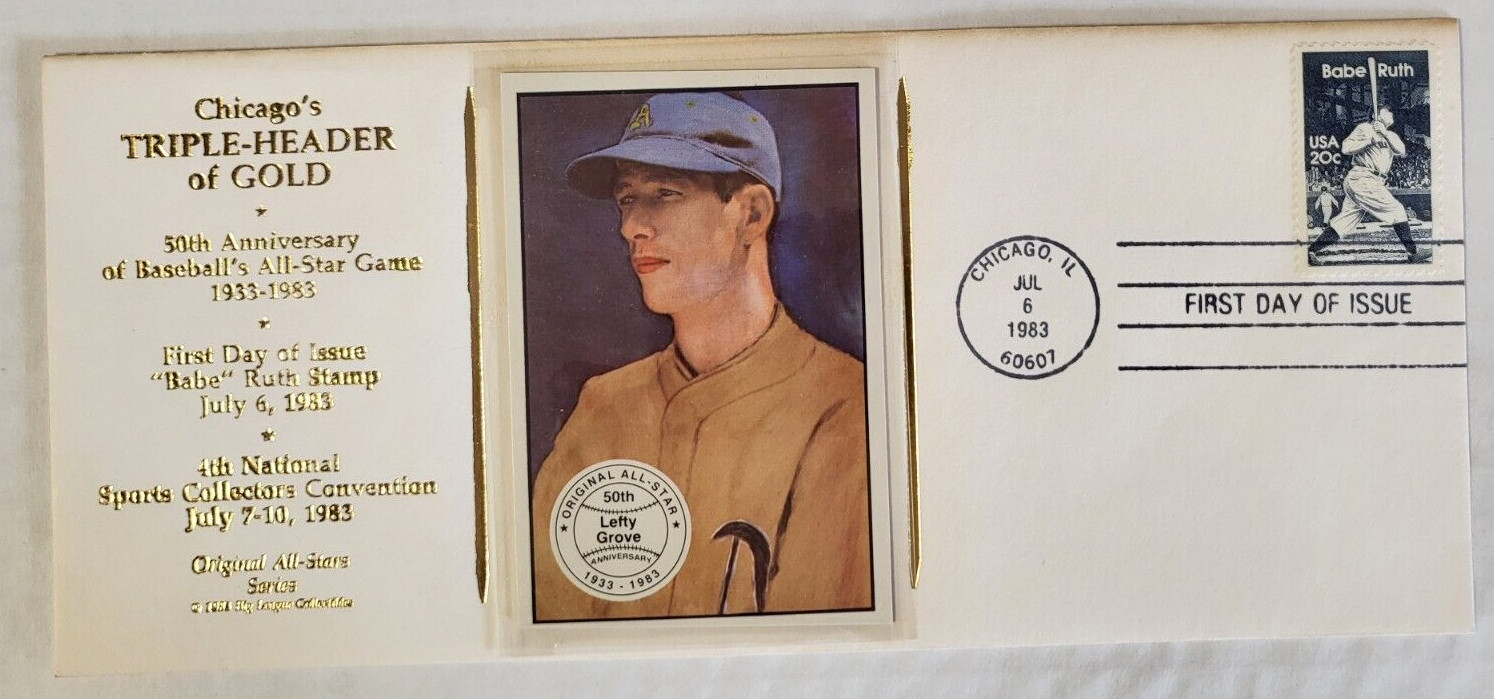 CHICAGO'S TRIPLE-HEADER OF GOLD CACHET FIRST DAY ISSUE BABE RUTH LEFTY GROVE
