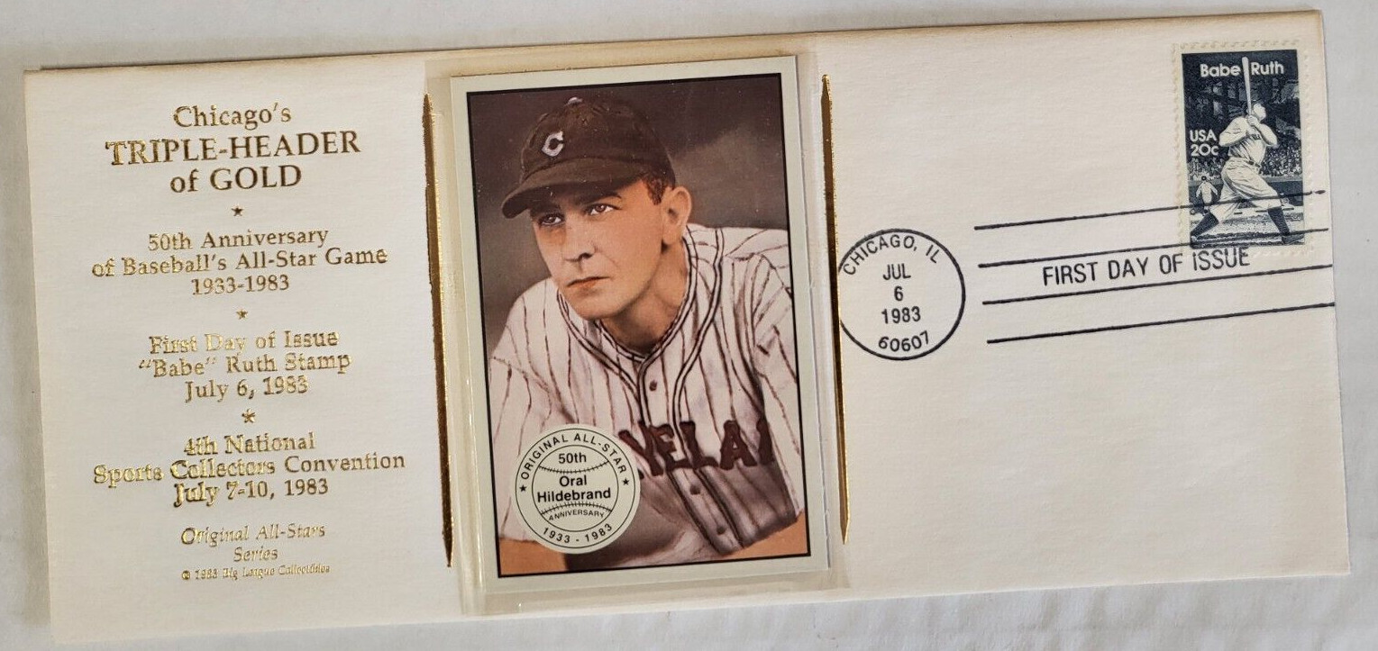 CHICAGO'S TRIPLE-HEADER OF GOLD CACHET FIRST DAY ISSUE BABE RUTH ORAL HILDEBRAND
