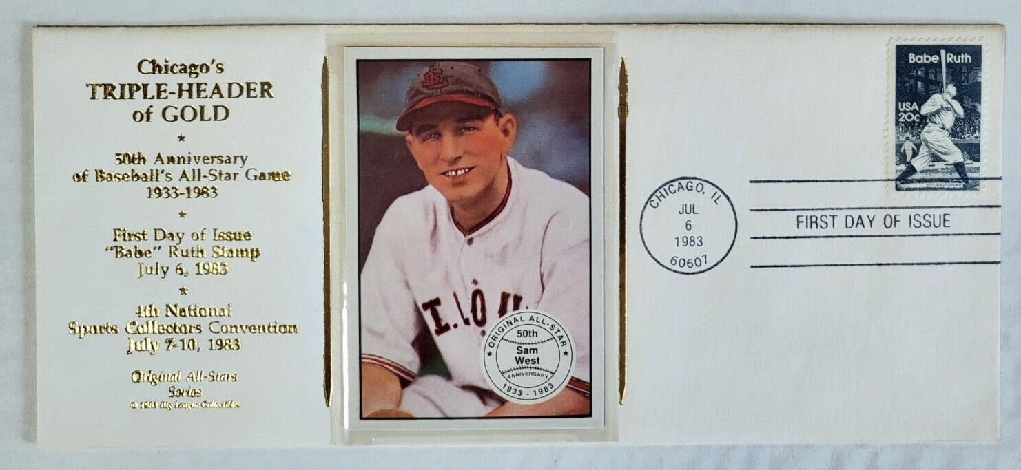 CHICAGO'S TRIPLE-HEADER OF GOLD CACHET FIRST DAY ISSUE BABE RUTH SAM WEST
