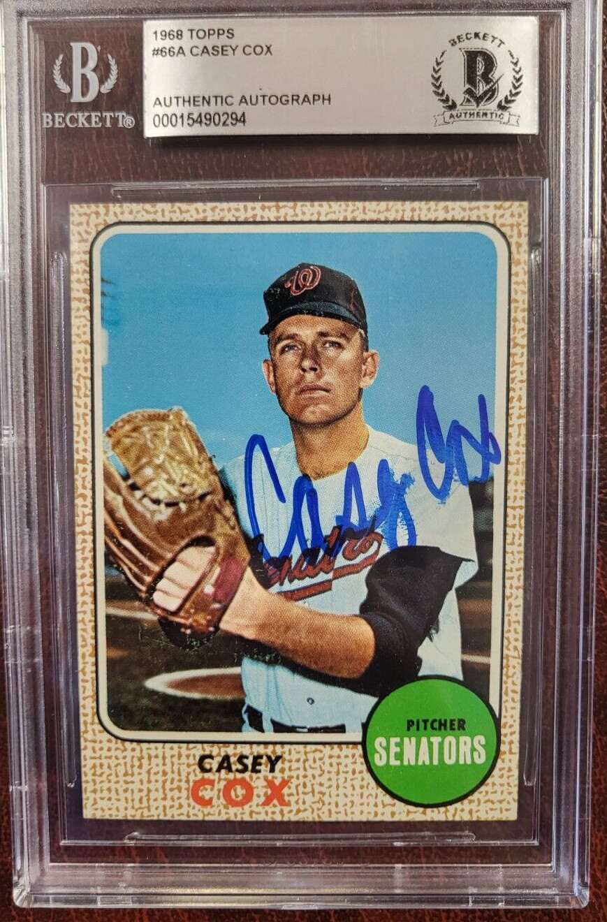 1968 TOPPS CASEY COX SENATORS SIGNED AUTOGRAPH #66A CARD BECKETT AUTHENTIC
