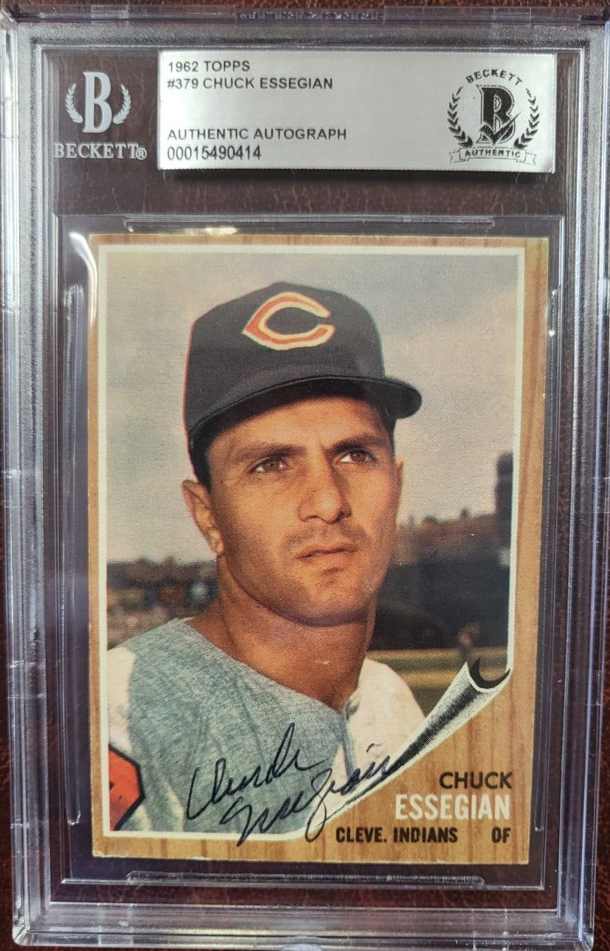 1962 TOPPS CHUCK ESSEGIAN INDIANS SIGNED AUTOGRAPH #379 CARD BECKETT AUTHENTIC COLLECTIBLE MEMORABILIA