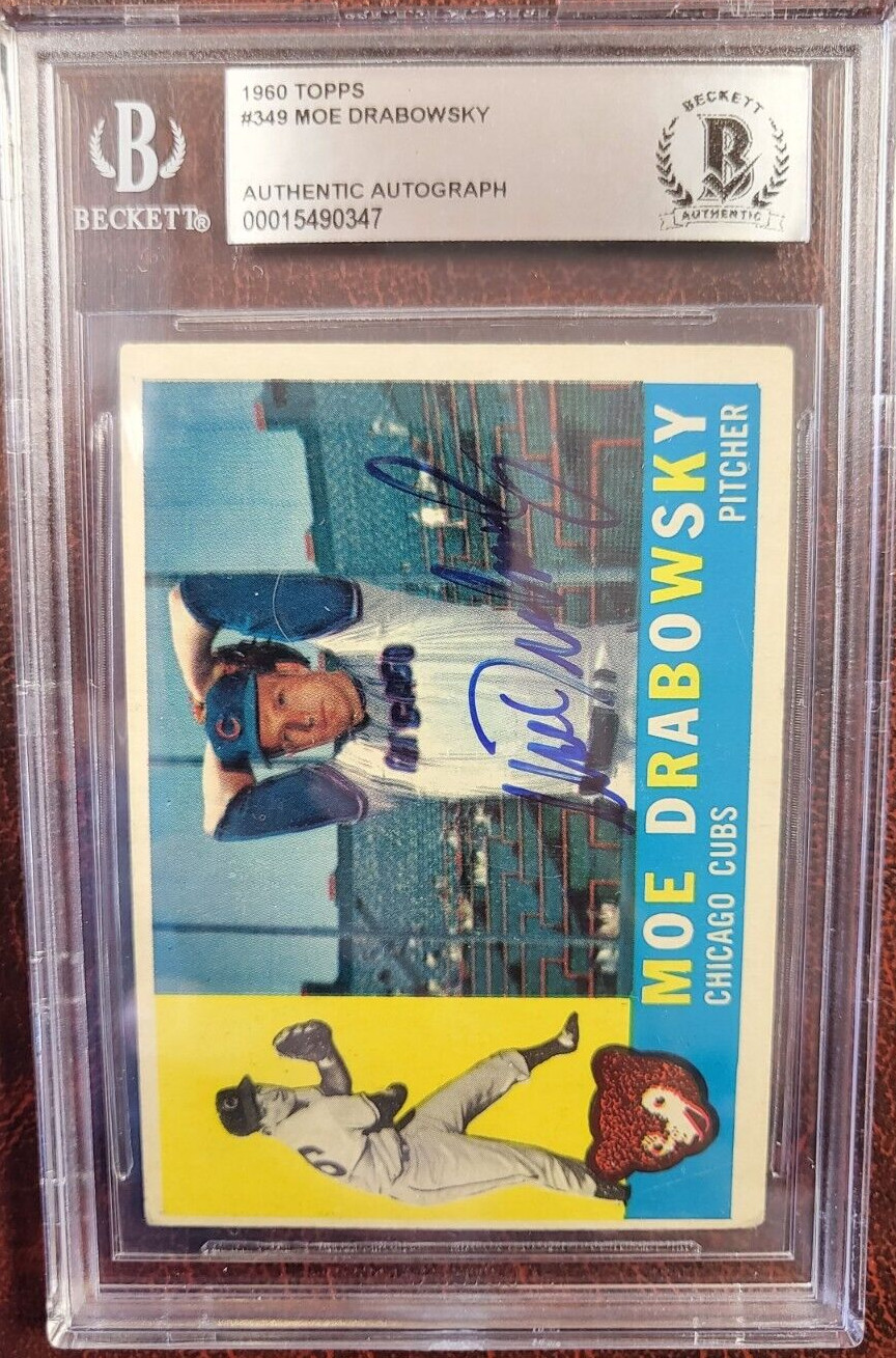 1960 TOPPS MOE DRABOWSKY CUBS SIGNED AUTOGRAPH #349 CARD BECKETT AUTH COLLECTIBLE MEMORABILIA