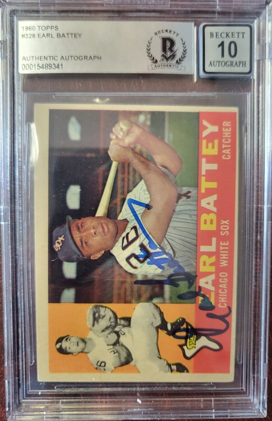1960 TOPPS EARL BATTEY WHITE SOX SIGNED AUTOGRAPH #328 CARD BECKETT 10 AUTO
