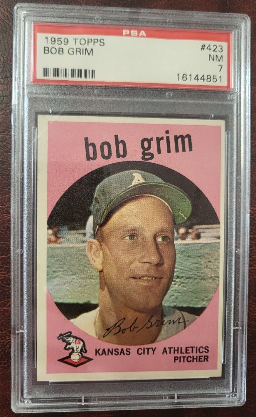 1959 TOPPS BOB GRIM ATHLETICS BASEBALL CARD #423 PSA 7 NM COLLECTIBLE MEMORABILIA