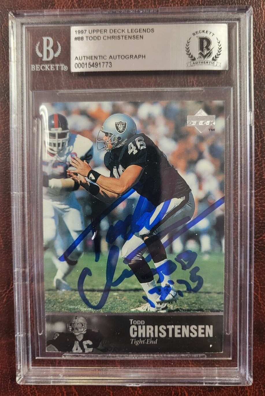 1997 UPPER DECK LEGENDS TODD CHRISTENSEN AUTOGRAPH SIGNED #100 CARD BECKETT
