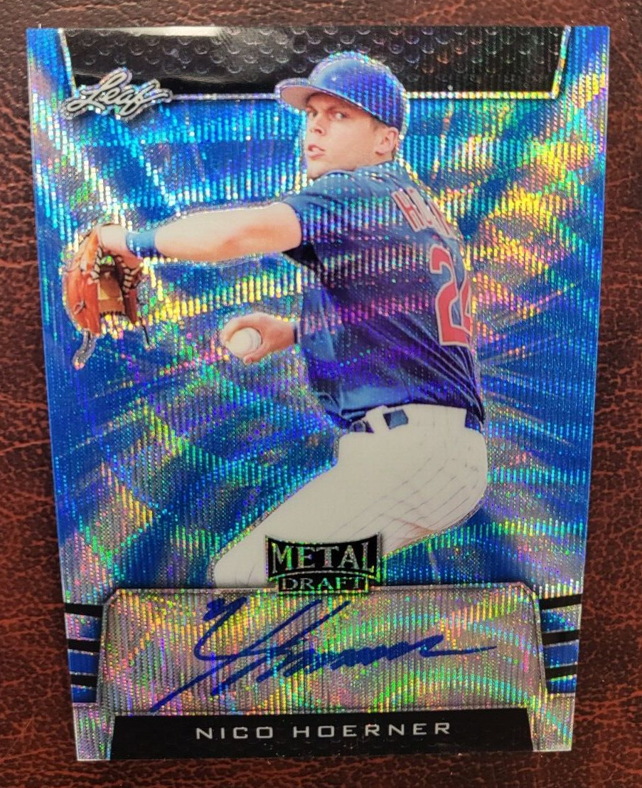 2019 LEAF DRAFT METAL NICO HOERNER BLUE REFRACTOR AUTO AUTOGRAPH RC CARD /20
