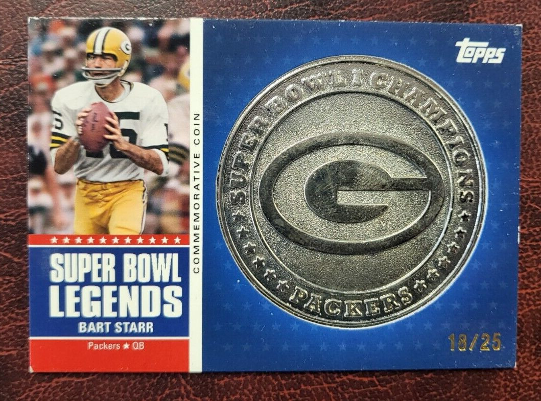2011 TOPPS SUPER BOWL LEGENDS BART STARR GB PACKERS COMMEMORATIVE COIN /25 SSP COLLECTIBLE MEMORABILIA