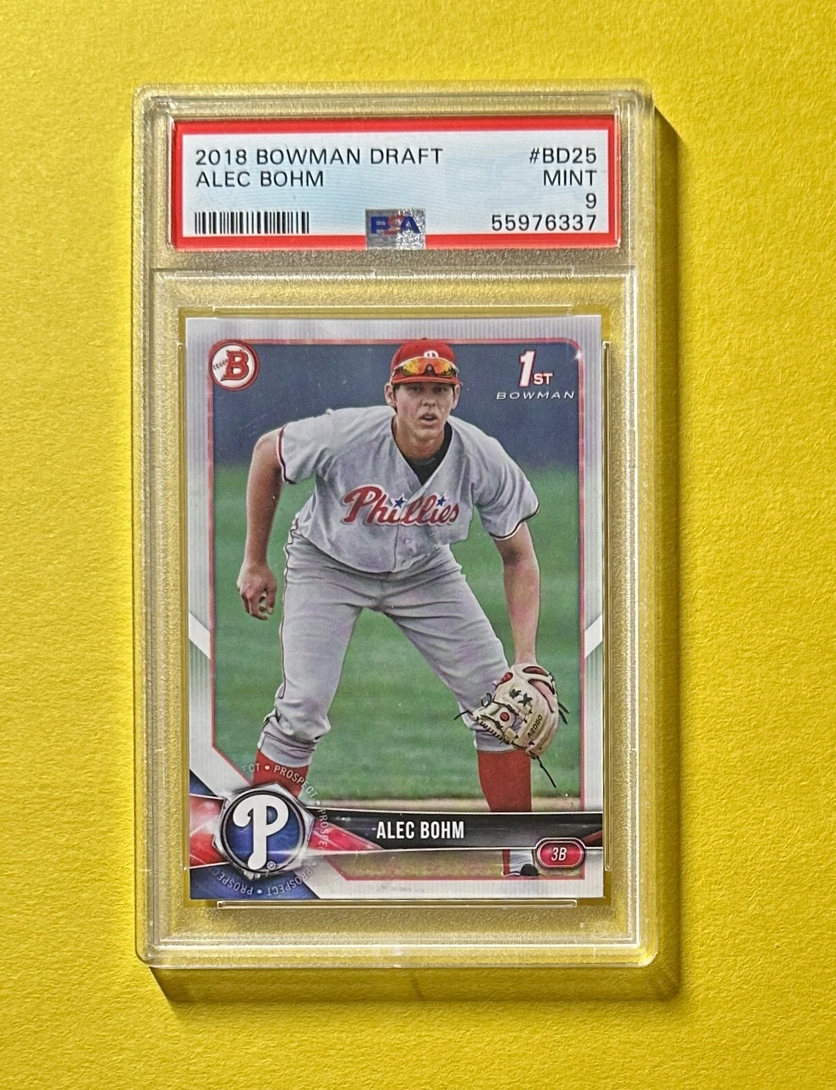 2018 BOWMAN DRAFT ALEC BOHM #BD25 PSA MINT 9 1ST BOWMAN PHILLIES

