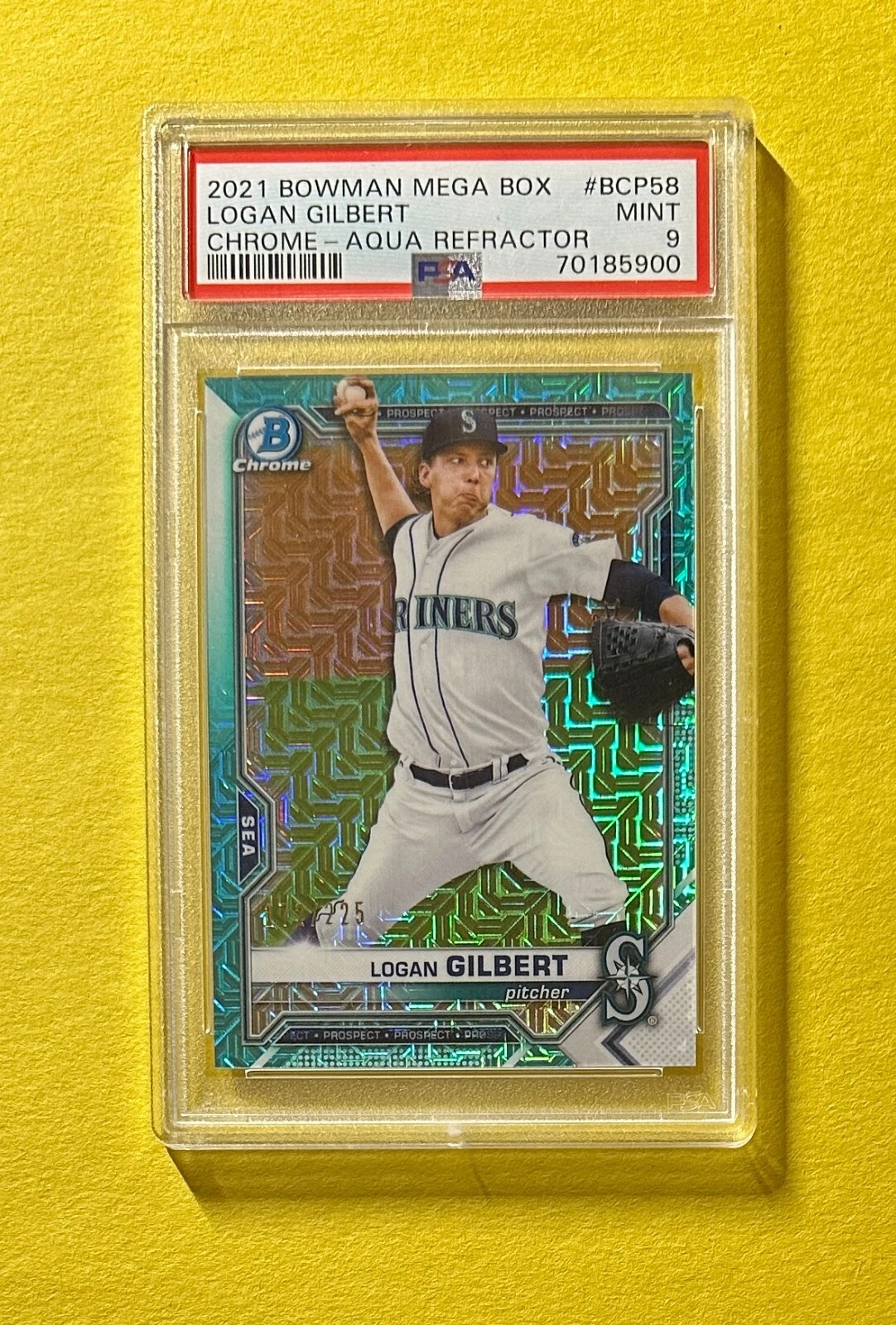 2021 BOWMAN MEGA BOX LOGAN GILBERT AQUA REFRACTOR /225 #BCP58 PSA MINT 9
