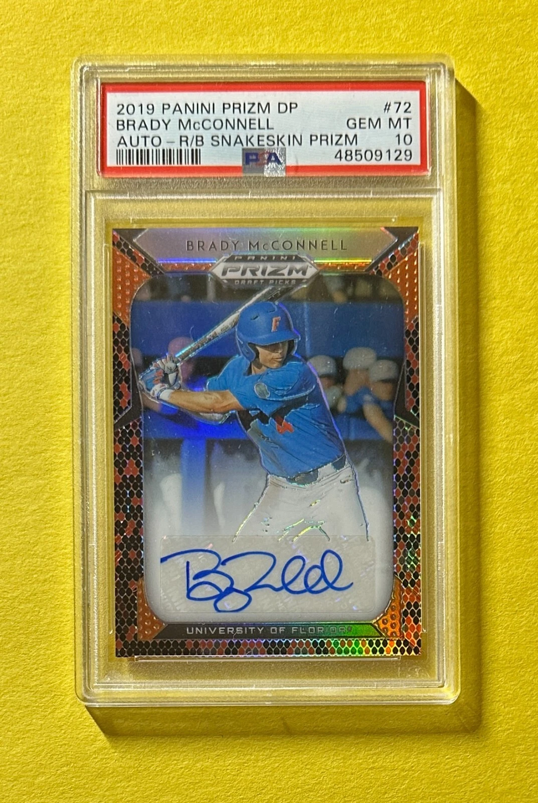 2019 PANINI PRIZM DRAFT PICKS BRADY McCONNELL SNAKESKIN AUTO #72 PSA GEM MT 10

