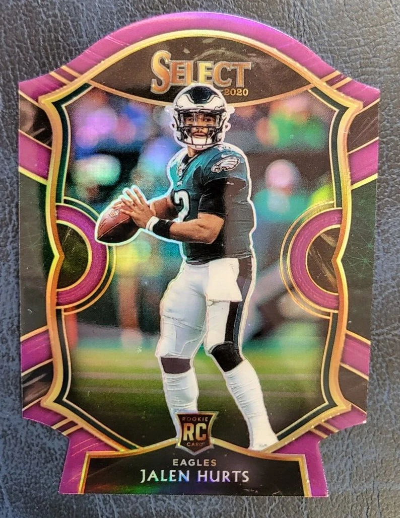 2020 PANINI SELECT JALEN HURTS EAGLES ROOKIE CONCOURSE PURPLE PRIZM #50 CARD
