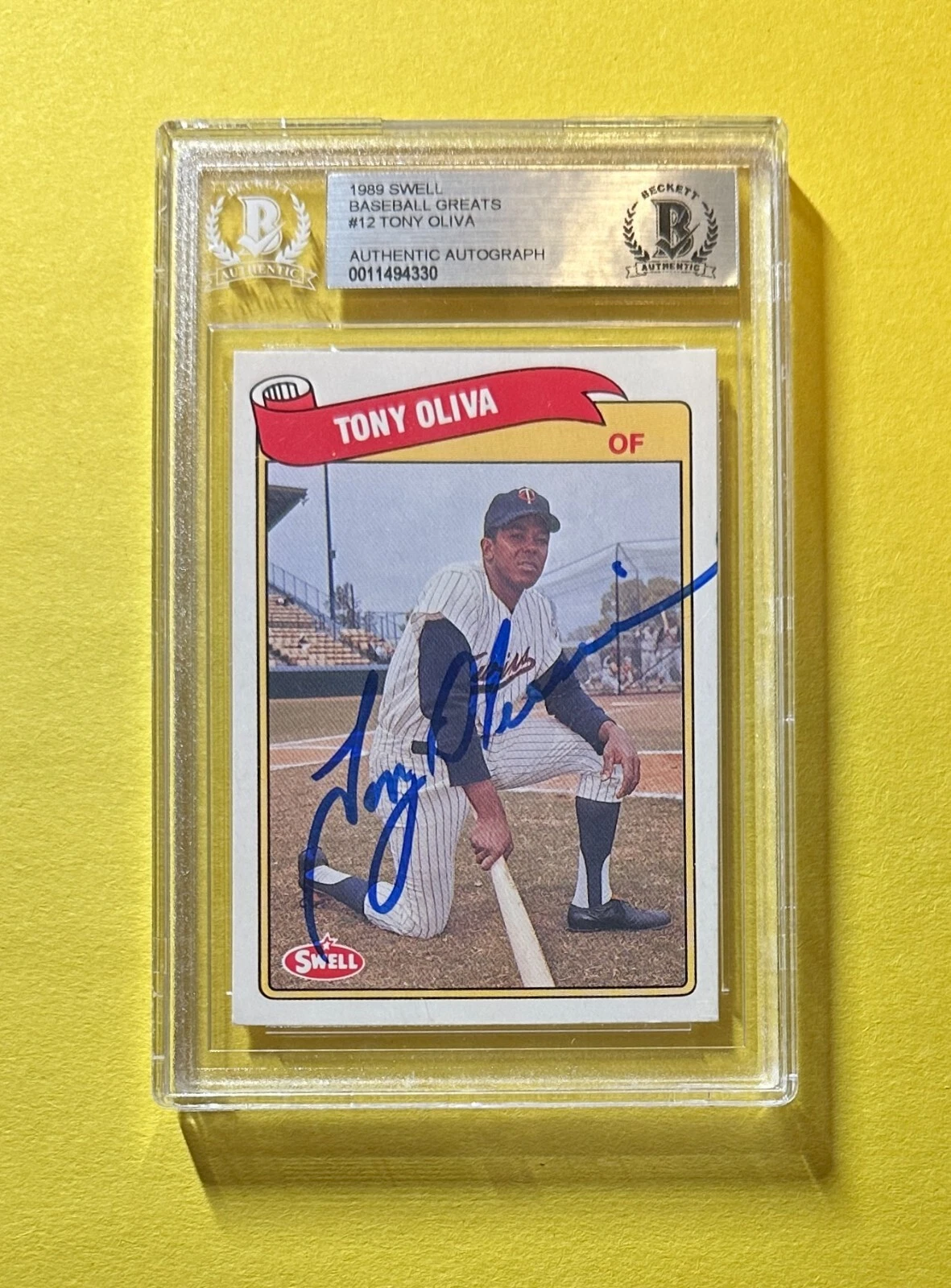 1989 SWELL TONY OLIVA BASEBALL GREATS #12 AUTHENTIC AUTO BECKETT CERTIFIED TWINS COLLECTIBLE MEMORABILIA