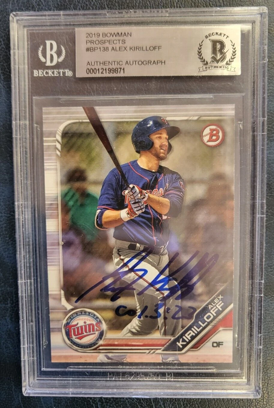2019 BOWMAN PROSPECTS ALEX KIRILLOFF TWINS SIGNED AUTO RC BASEBALL CARD BECKETT
