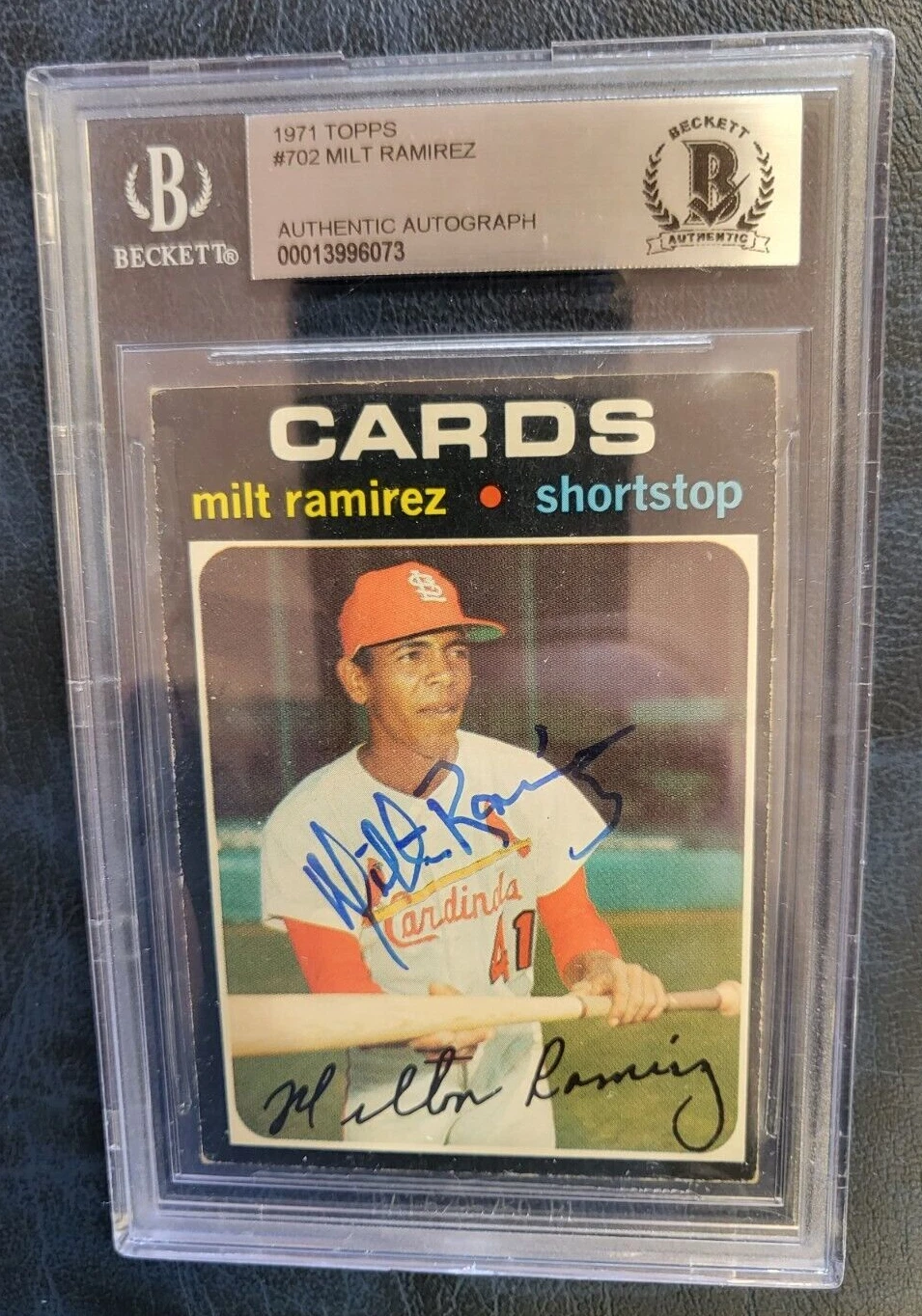 1971 TOPPS MILT RAMIREZ CARDINALS SIGNED AUTO BASEBALL #702 CARD BECKETT AUTH COLLECTIBLE MEMORABILIA