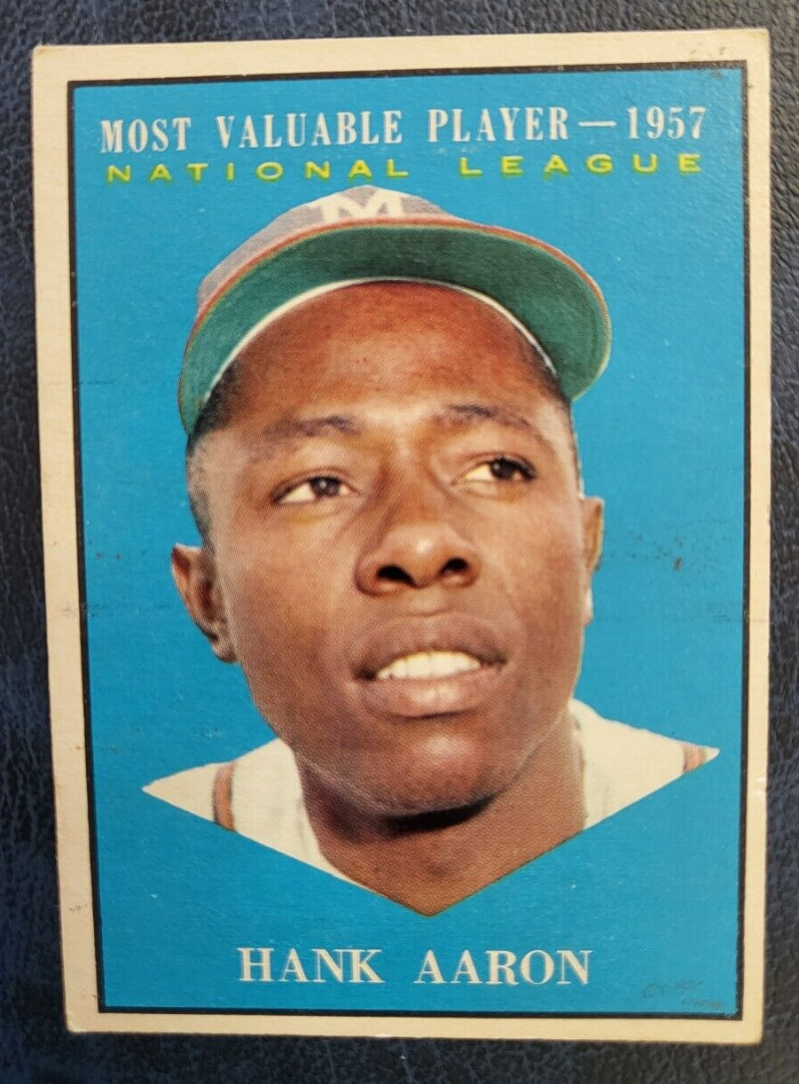 1961 TOPPS HANK AARON MOST VALUABLE PLAYER NATIONAL LEAGUE CARD #484 VINTAGE COLLECTIBLE MEMORABILIA