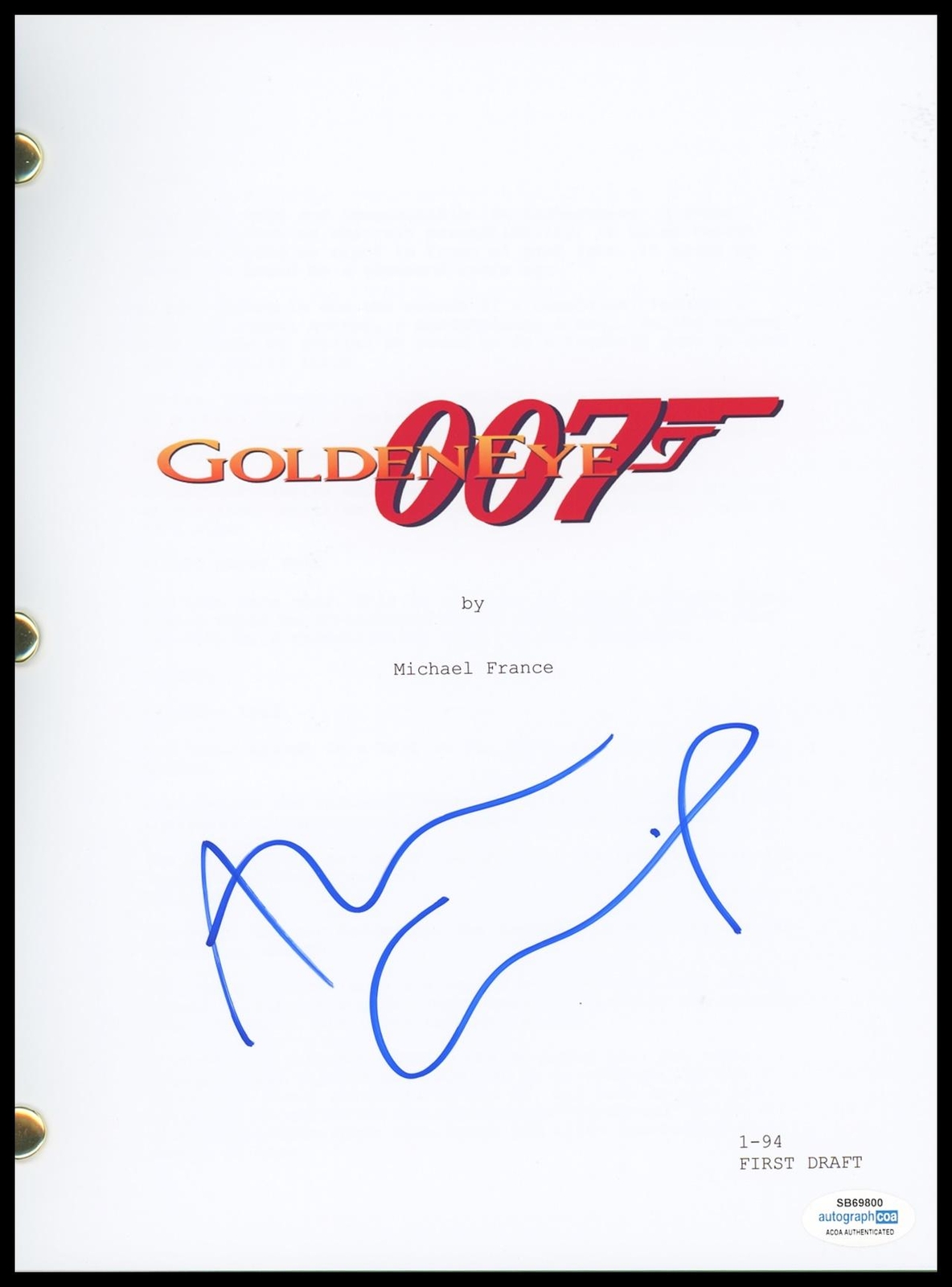 ALAN CUMMING “GOLDENEYE” AUTOGRAPH SIGNED ‘JAMES BOND’ SCRIPT SCREENPLAY ACOA COLLECTIBLE MEMORABILIA