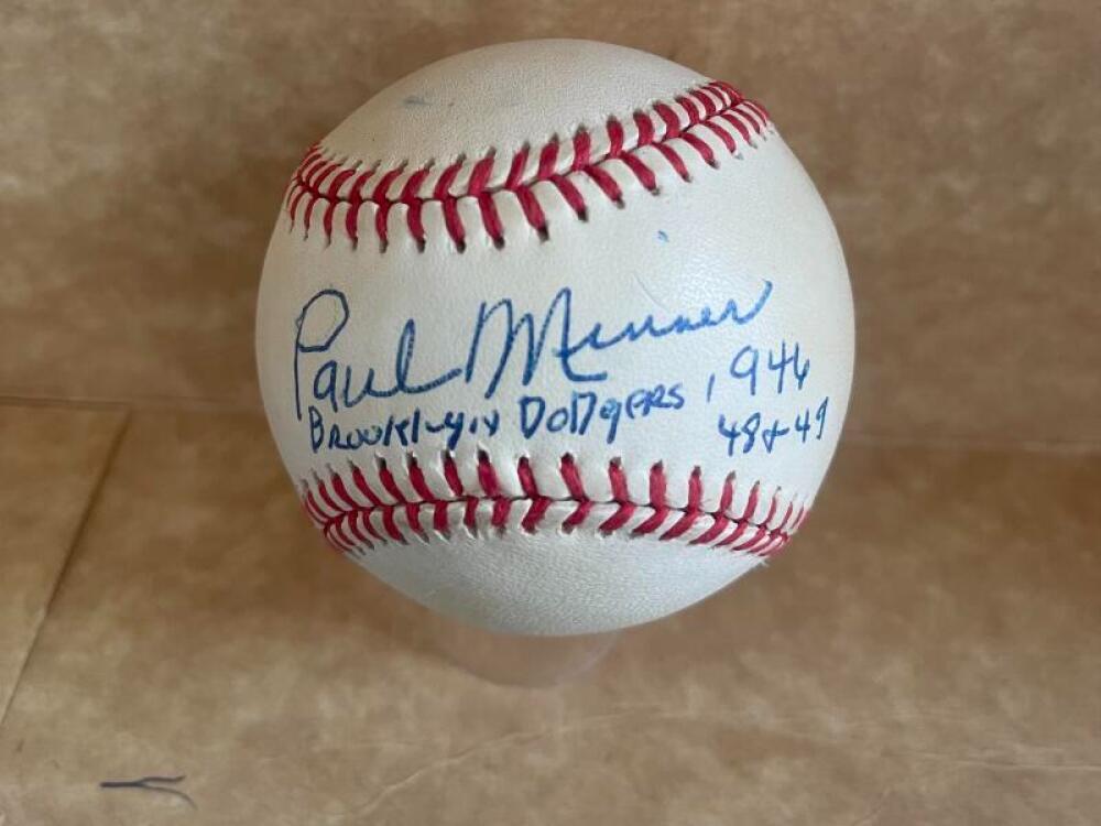 PAUL MINNER BROOKLYN DODGERS 1946 48, 49 SIGNED AUTO N.L. BASEBALL BECKETT AUTHE
