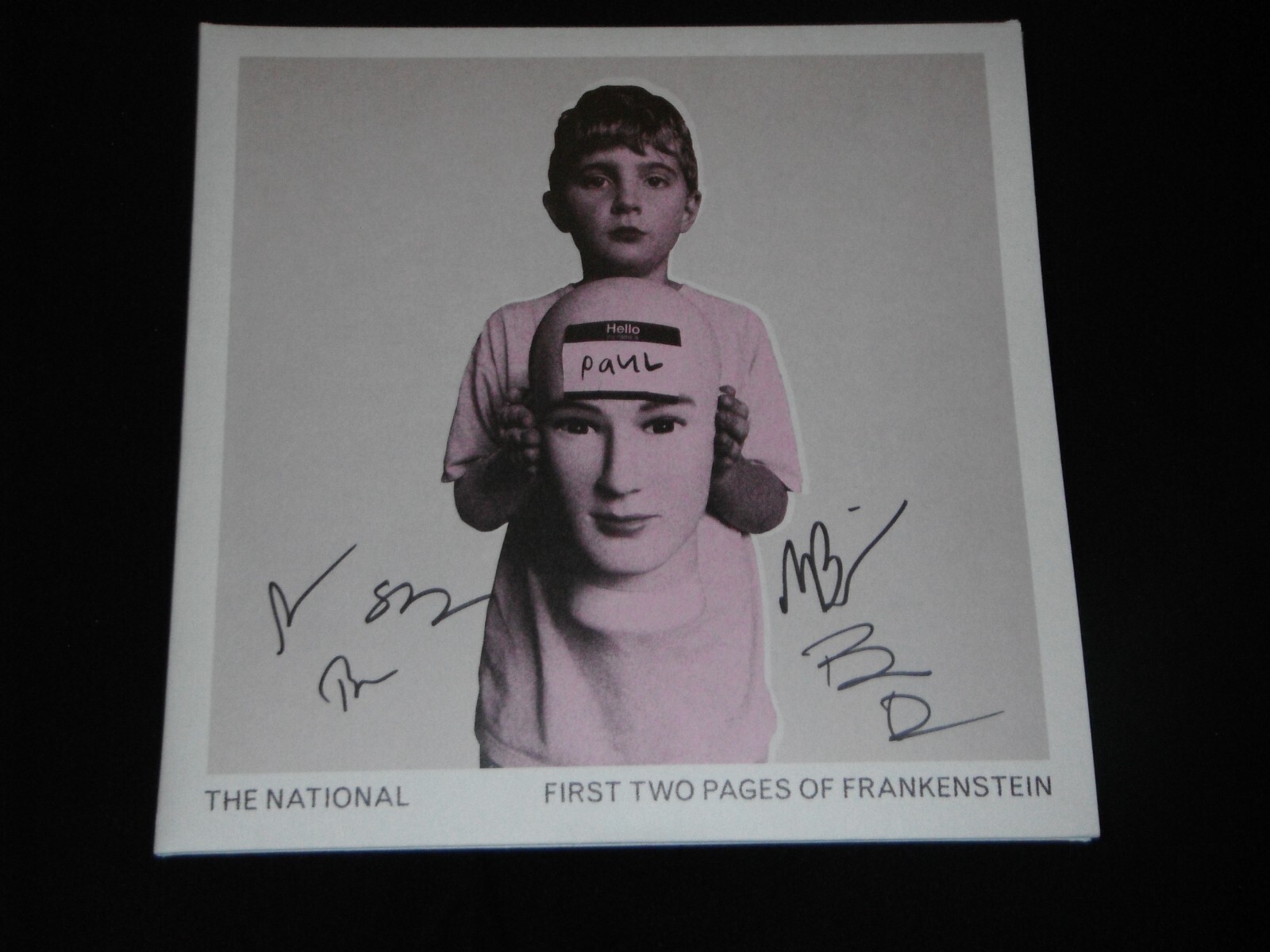 THE NATIONAL ENTIRE GROUP SIGNED FIRST TWO PAGES OF FRANKENSTEIN VINYL ALBUM
