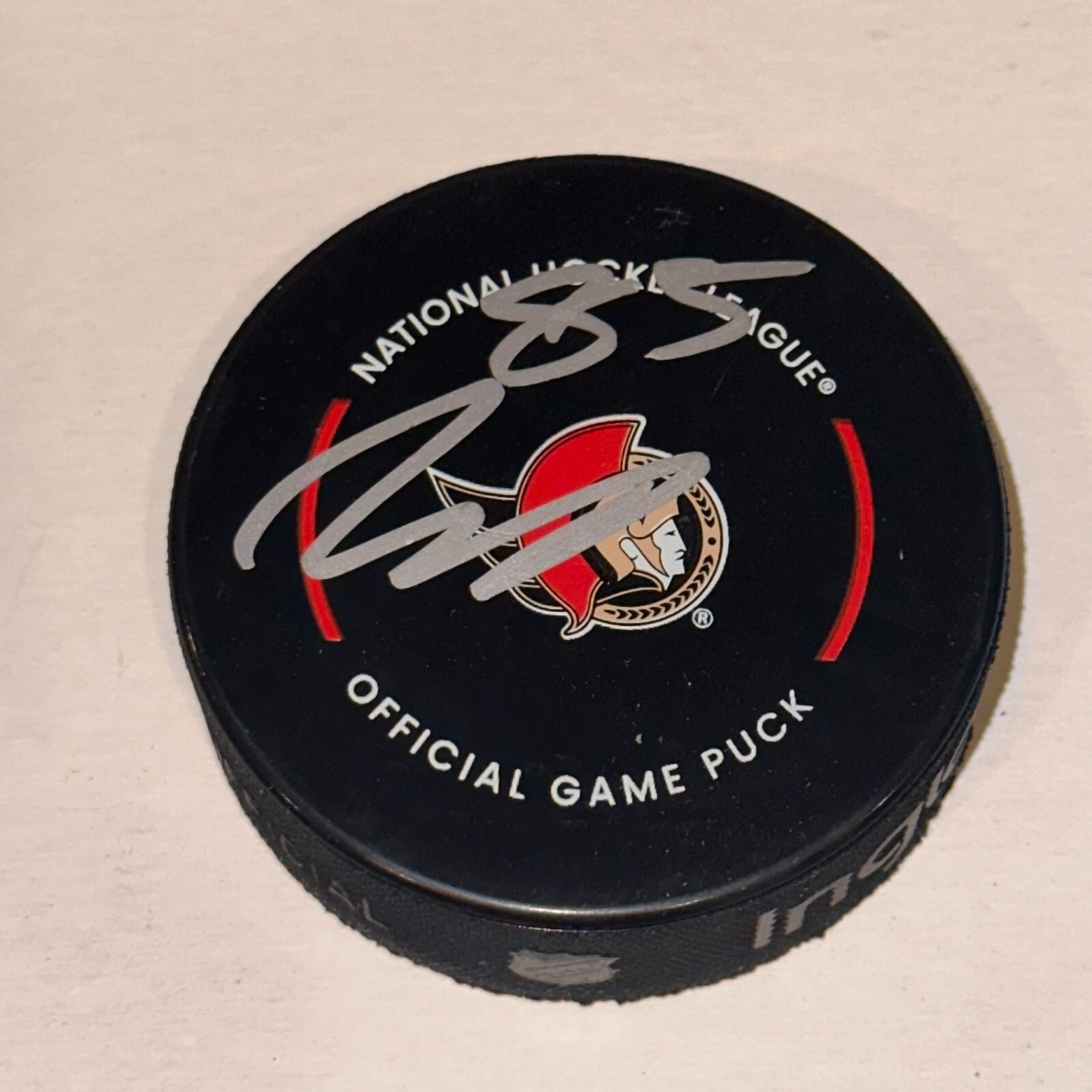 JAKE SANDERSON Signed Ottawa SENATORS Official GAME Puck Beckett Auth BAS
