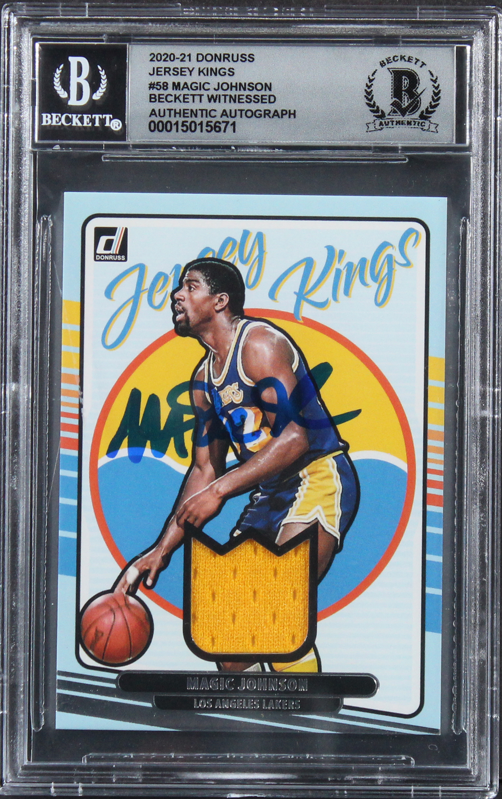 Lakers Magic Johnson Signed 2020 Donruss Jersey Kings #58 Card Auto 10! BAS Slab
