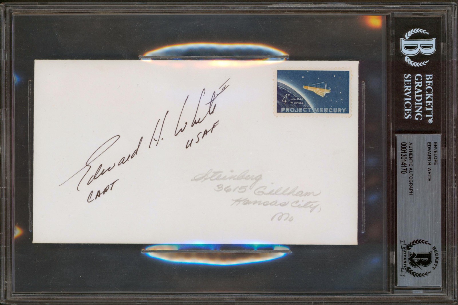 EDWARD WHITE APOLLO 1 CAPT, USAF AUTHENTIC SIGNED ENVELOPE BAS SLABBED COLLECTIBLE MEMORABILIA
