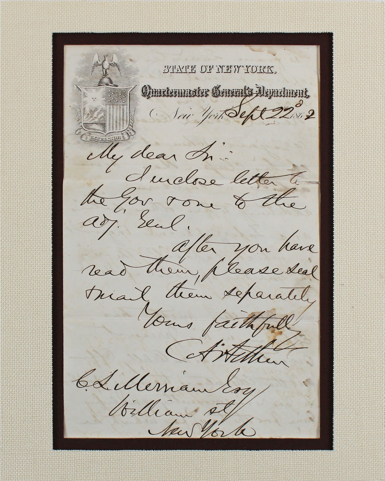 Chester A. Arthur Signed & Matted 5.5x8.25 1862 Handwritten Letter BAS #AB14650

