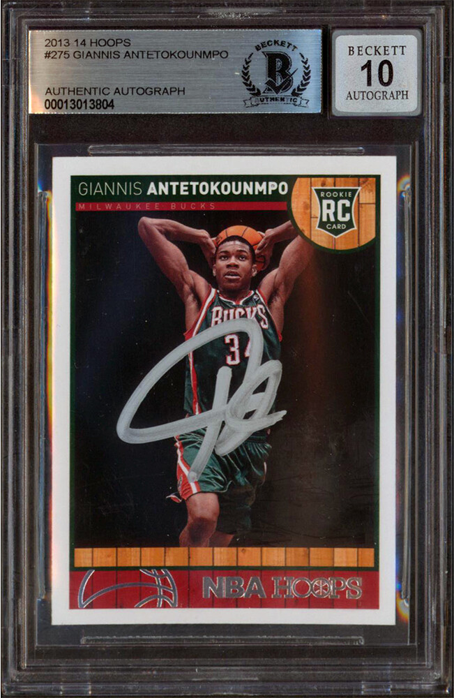 Bucks Giannis Antetokounmpo Signed 2013 Hoops #275 Rookie Card Auto 10! BAS Slab
