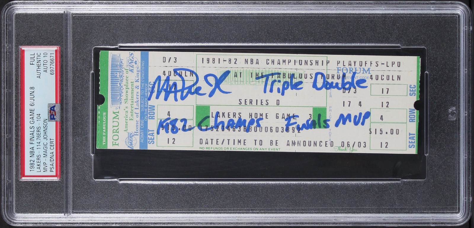 Magic Johnson Signed 1982 Finals Game 6 Full Ticket Stub Auto 10! PSA Slabbed 4
