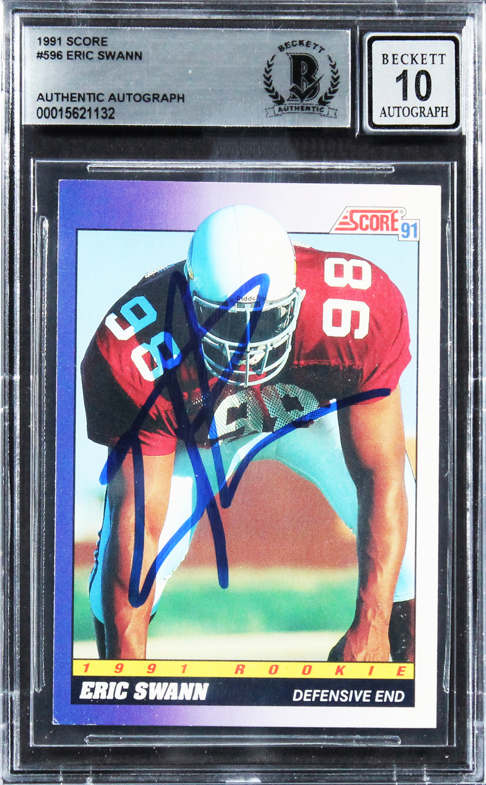 Cardinals Eric Swann Signed 1991 Score #596 Rookie Card Auto 10! BAS Slabbed
