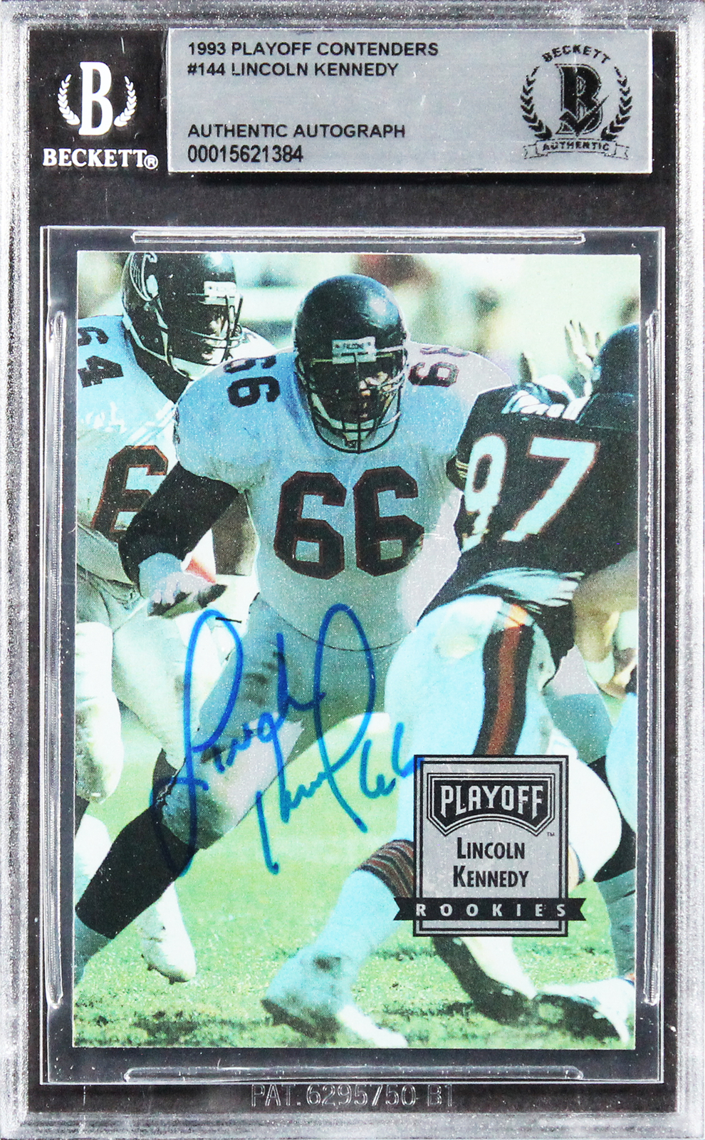 Falcons Lincoln Kennedy Signed 1993 Playoff Contenders #144 Rookie Card BAS Slab
