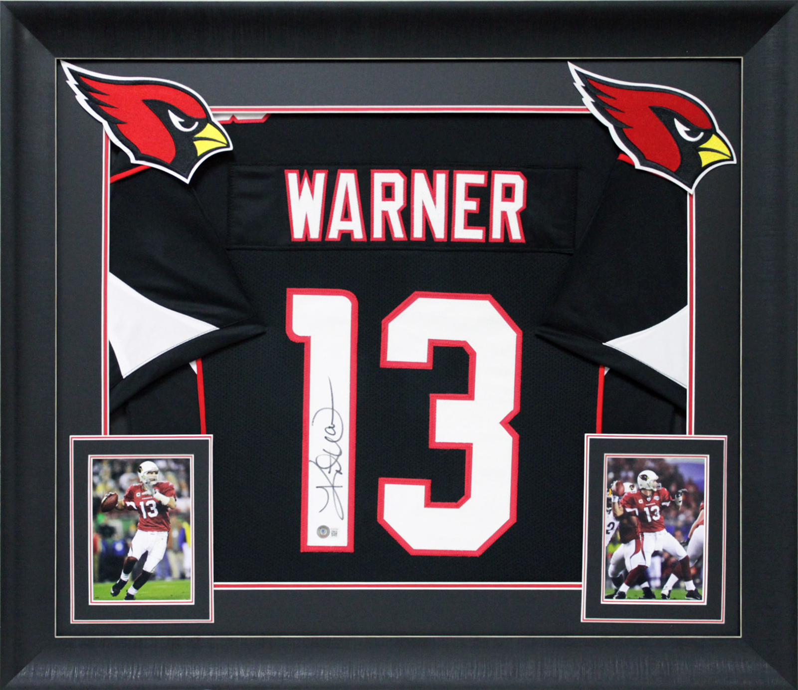 Kurt Warner Authentic Signed Black Pro Style Framed Jersey BAS Witnessed
