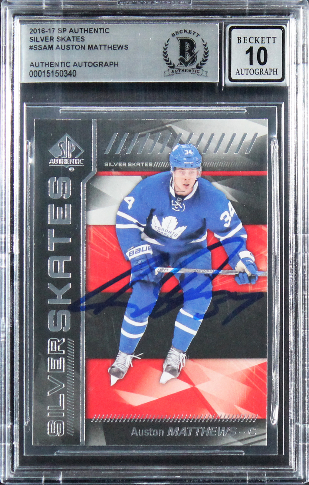 Auston Matthews Signed 2016 SP Silver Skates #SSAM Card RC Auto 10! BAS Slabbed
