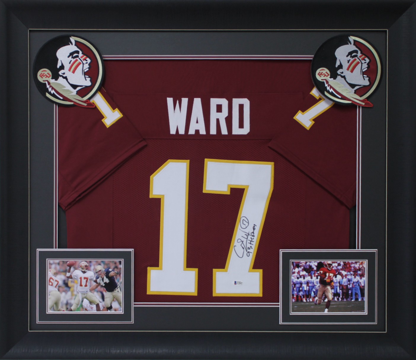 Florida State Charlie Ward 93 Heisman Signed Maroon Pro Style Framed Jersey BAS

