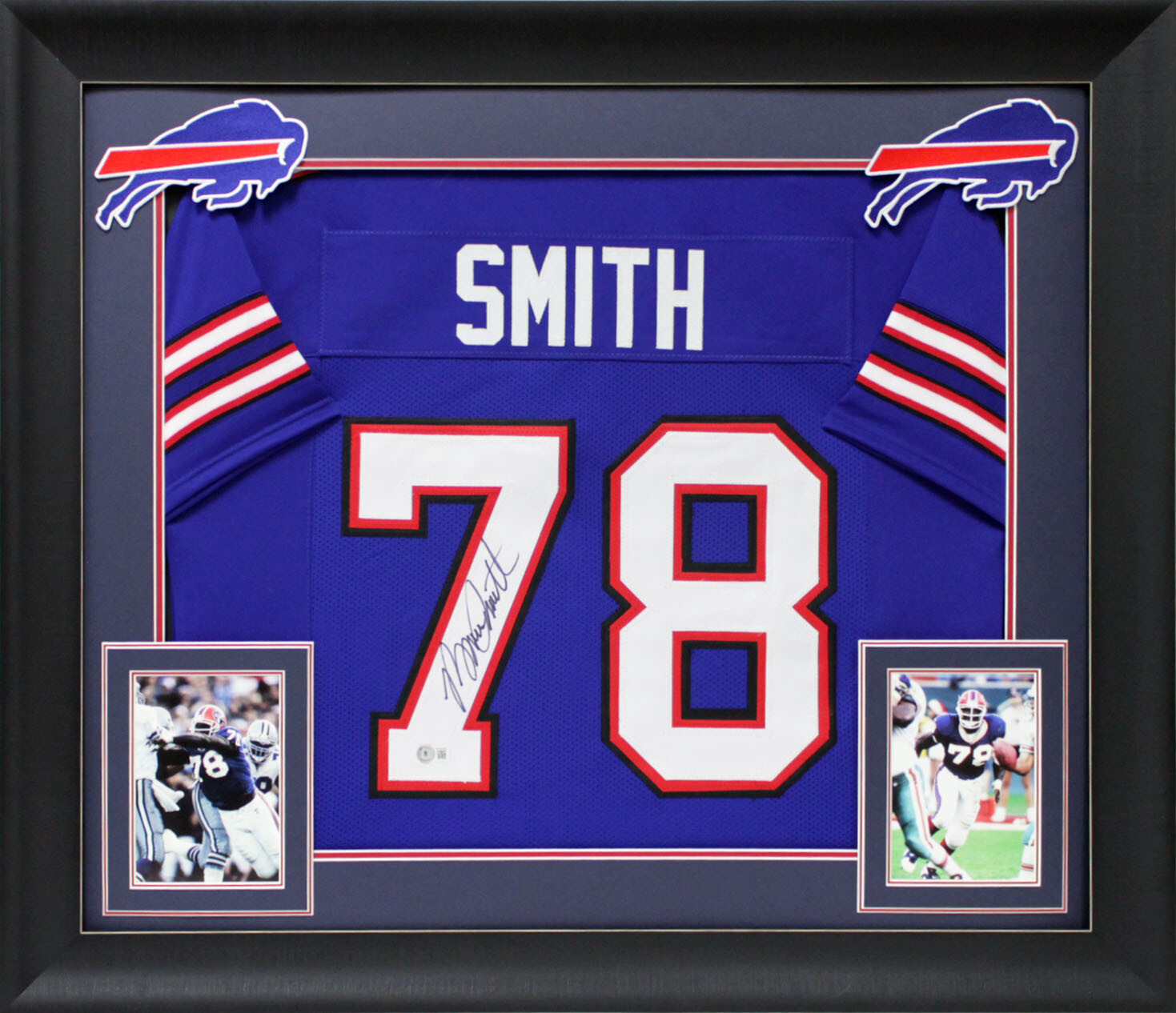 Bruce Smith Authentic Signed Blue Pro Style Framed Jersey BAS Witnessed
