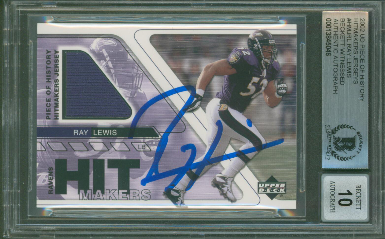 Ravens Ray Lewis Signed 2002 UD Piece of History #HMJRL Card Auto 10! BAS Slab
