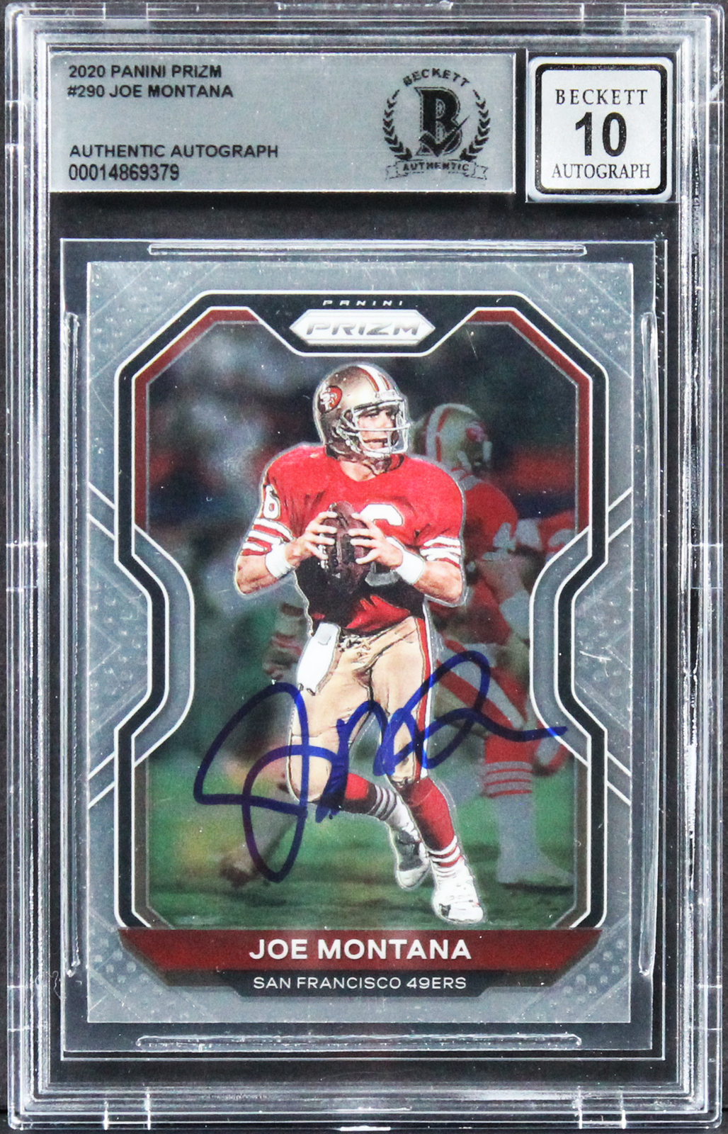 49ers Joe Montana Signed 2020 Panini Prizm #290 Card Auto 10! BAS Slabbed
