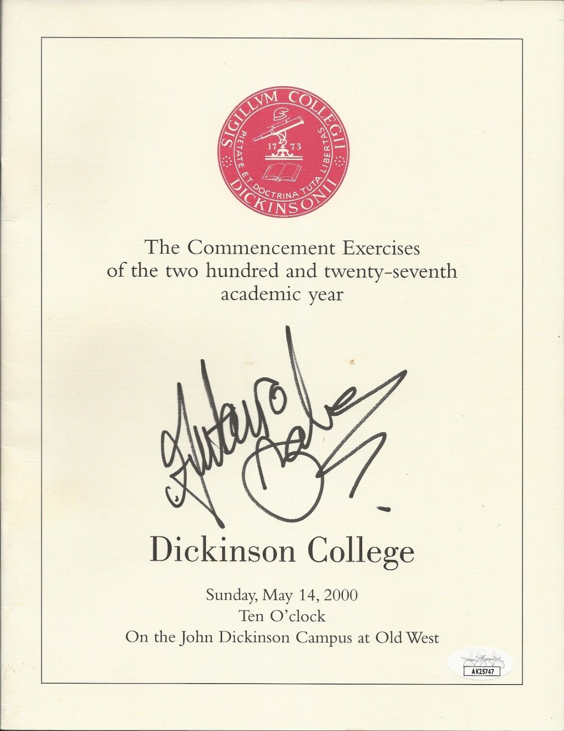 Antonio Banderas REAL SIGNED 2000 Dickinson College Commencement Program JSA COA
Opens in a new window or tab