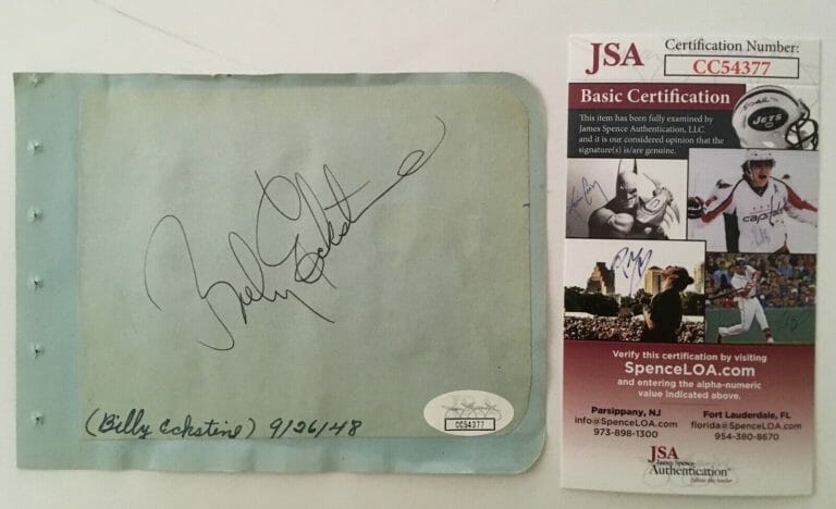 BILLY ECKSTINE SIGNED AUTOGRAPHED 4.5 X 6 ALBUM PAGE JSA CERTIFIED
 COLLECTIBLE MEMORABILIA