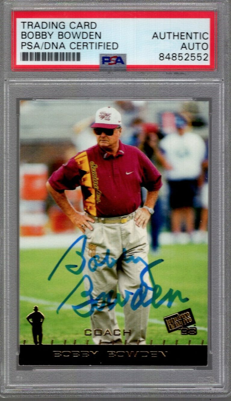 BOBBY BOWDEN HAND SIGNED 1998 FOOTBALL CARD FLORIDA STATE COACH PSA SLABBED
 COLLECTIBLE MEMORABILIA