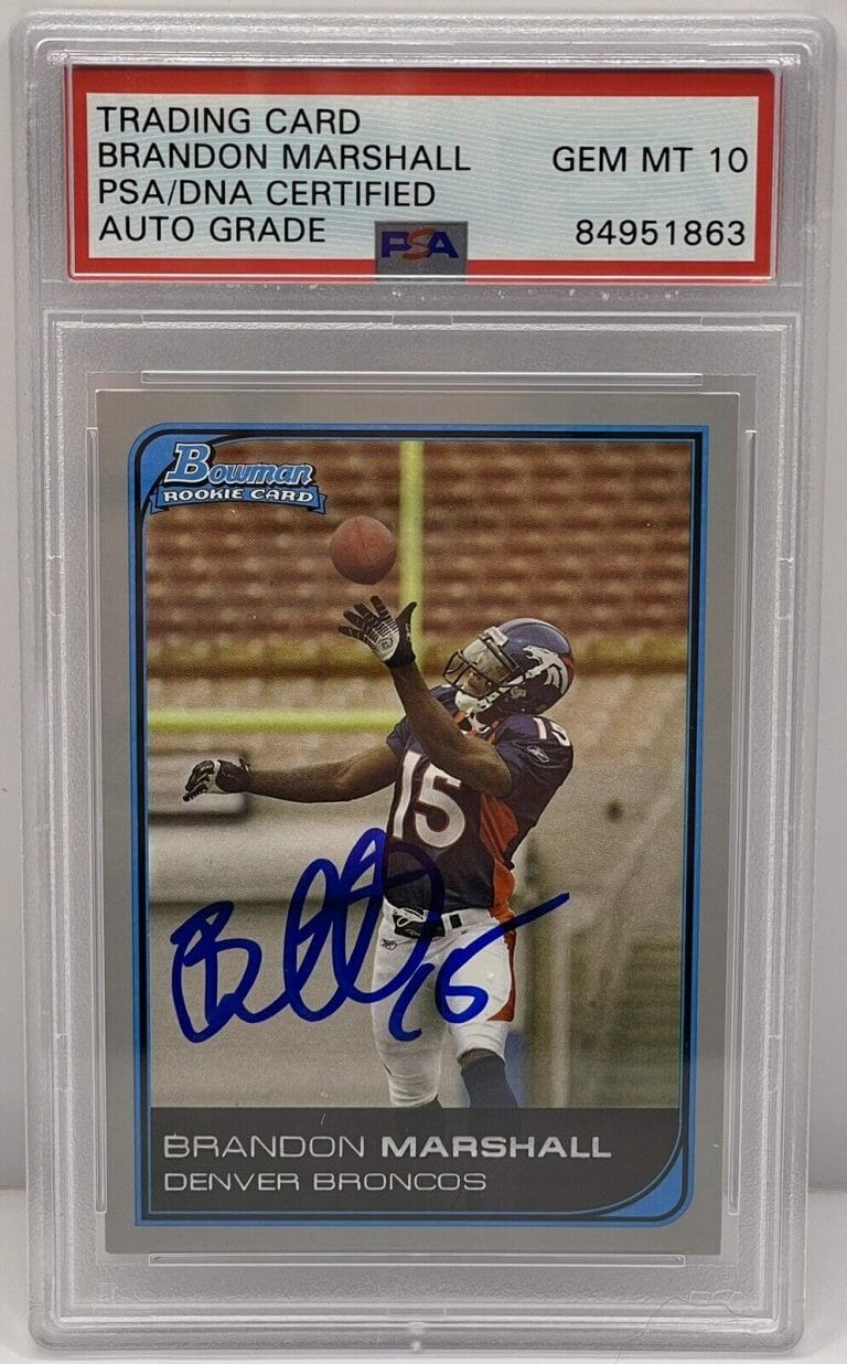 BRANDON MARSHALL SIGNED AUTO 2006 BOWMAN ROOKIE CARD BRONCOS PSA/DNA SLAB GEM 10
 COLLECTIBLE MEMORABILIA